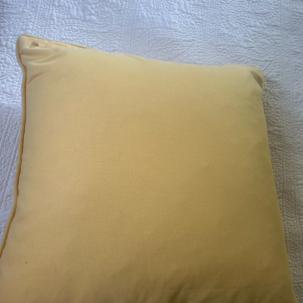 2 Pottery Barn Pillow Covers Yellow With Oatmeal Embroidered Butterflies 20X20 - Picture 4 of 4